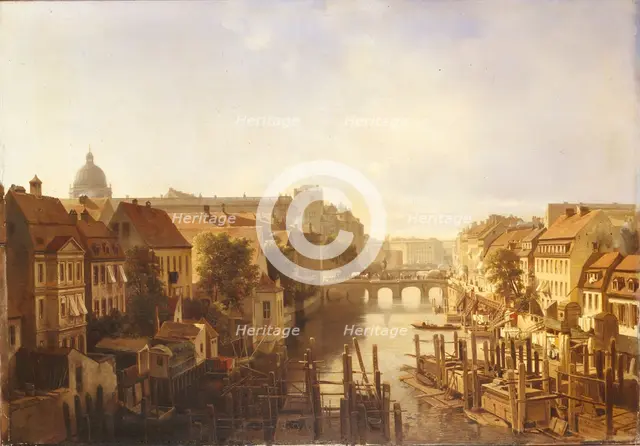 View of the Long Bridge from the Mühlendamm, 1850. Artist: Schwendy, Albert (1820-1902)