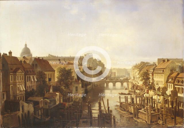 View of the Long Bridge from the Mühlendamm, 1850. Artist: Schwendy, Albert (1820-1902)