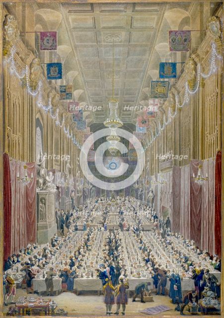 View of the Lord Mayor's Dinner at the Guildhall, City of London, 1828. Artist: George Scharf