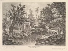 View of the Lavandieres Bridge at the Peasant House, mid-18th century. Creator: Quentin Pierre Chedel