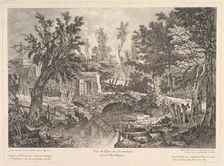 View of the Lavandieres Bridge at the Peasant House, mid-18th century. Creator: Quentin Pierre Chedel