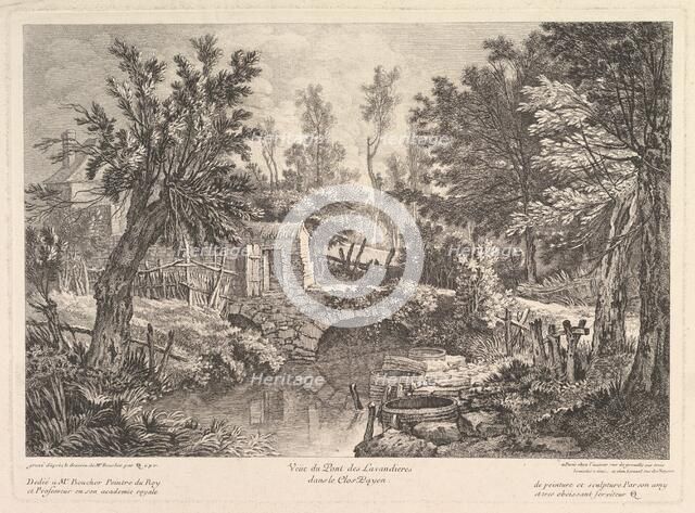 View of the Lavandieres Bridge at the Peasant House, mid-18th century. Creator: Quentin Pierre Chedel.