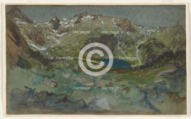 View of the Lac d’Espingo and the Cirque d’Espingo in the Pyrenees, Aug. 21, 1865. Creator: Eugène Emmanuel Viollet-le-Duc.