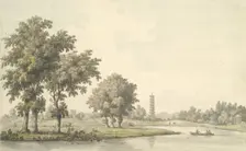 View of the Lake and the Island from the Lawn at Kew, 1763. Creator: William Marlow