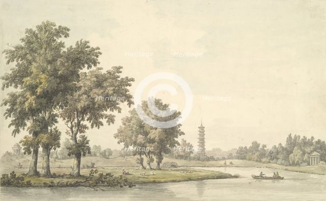 View of the Lake and the Island from the Lawn at Kew, 1763. Creator: William Marlow.