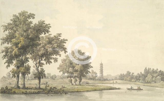 View of the Lake and the Island from the Lawn at Kew, 1763. Creator: William Marlow.