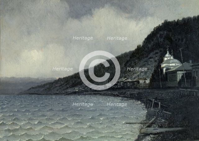 View of the Listvennichnoe Village and Lake Bailkal, 1880-1897. Creator: Pavel Mikhailovich Kosharov.