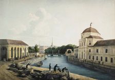View of the Moika River by the Imperial stables, St Petersburg, Russia, 1809. Artist: Andrej Martynoff