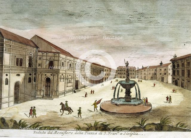 View of the Monastery in the Plaza de San Francisco in Seville, 19th century drawing.