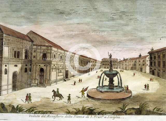 View of the Monastery in the Plaza de San Francisco in Seville, 19th century drawing.