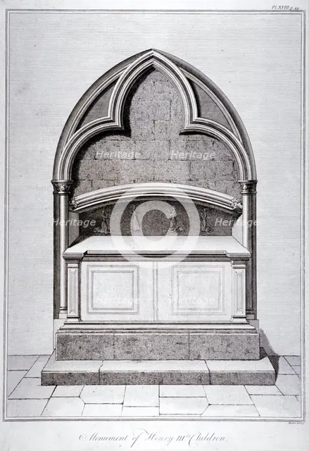 View of the monument to the children of Henry III, Westminster Abbey, London, c1790. Artist: Anon