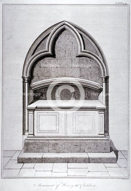 View of the monument to the children of Henry III, Westminster Abbey, London, c1790. Artist: Anon
