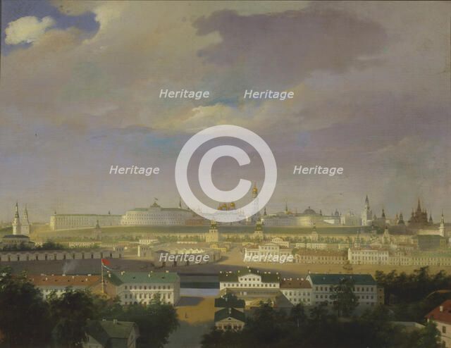 View of the Moscow Kremlin from the Bolotnaya (Marsh) square, Mid of the 19th cen.. Artist: Anonymous, 18th century  
