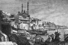 View of the Mosque of Aurungzebe and Madhoray Ghat (Quay) Benares c1891. Creator: James Grant
