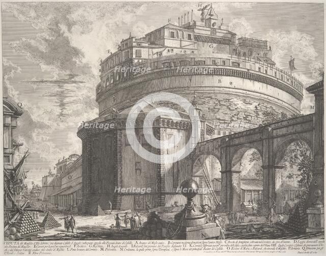 View of the Mausoleum of the Emperor Hadrian (now called Castel S. Angelo)..., ca. 1756. Creator: Giovanni Battista Piranesi.