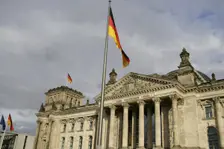 View of the main facade, Reichstag Building, Berlin, Germany, 2025. Creator: LTL