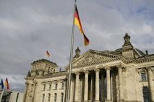View of the main facade, Reichstag Building, Berlin, Germany, 2025. Creator: LTL
