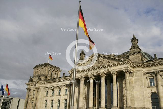 View of the main facade, Reichstag Building, Berlin, Germany, 2025. Creator: LTL.