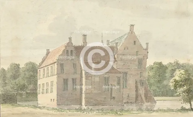 View of the manor house at Rhaan near Hellendoorn, side view, 1732. Creator: Cornelis Pronk.