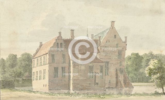 View of the manor house at Rhaan near Hellendoorn, side view, 1732. Creator: Cornelis Pronk.