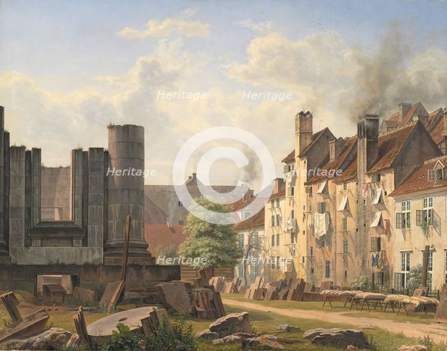 View of the Marble Square with the Ruins of the Uncompleted Frederik's Church, 1835. Creator: Frederik Hansen Sodring.