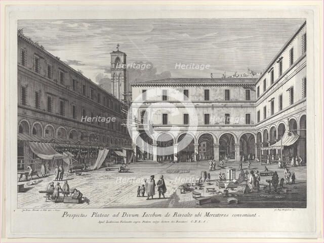 View of the market square near the church of San Giacomo, 1763., 1763. Creator: Giovanni Battista Brostoloni.
