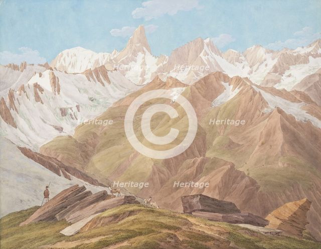 View of the Massif of Mont Blanc near the "Petit Jorasse, Grand Jorasse, le..., late 18th-19th centu Creator: Jean-Antoine Linck.
