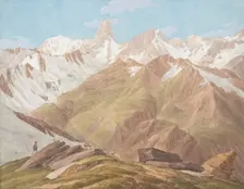 View of the Massif of Mont Blanc near the "Petit Jorasse, Grand Jorasse, le..., late 18th-19th centu Creator: Jean-Antoine Linck