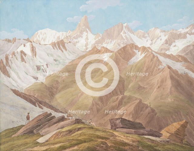 View of the Massif of Mont Blanc near the "Petit Jorasse, Grand Jorasse, le..., late 18th-19th centu Creator: Jean-Antoine Linck.