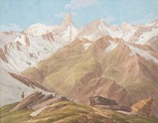 View of the Massif of Mont Blanc near the "Petit Jorasse, Grand Jorasse, le..., late 18th-19th centu Creator: Jean-Antoine Linck