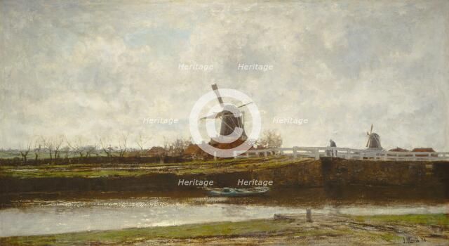 View of the Mill and Bridge on the Noordwest Buitensingel in The Hague, 1873. Creator: Jacob Henricus Maris.