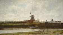 View of the Mill and Bridge on the Noordwest Buitensingel in The Hague, 1873. Creator: Jacob Henricus Maris