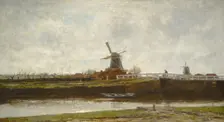 View of the Mill and Bridge on the Noordwest Buitensingel in The Hague, 1873. Creator: Jacob Henricus Maris