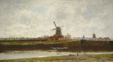 View of the Mill and Bridge on the Noordwest Buitensingel in The Hague, 1873. Creator: Jacob Henricus Maris