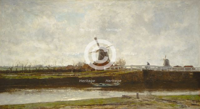 View of the Mill and Bridge on the Noordwest Buitensingel in The Hague, 1873. Creator: Jacob Henricus Maris.