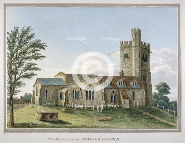 View of the north side of the church of St Mary, Staines, Surrey, c1800. Artist: Anon