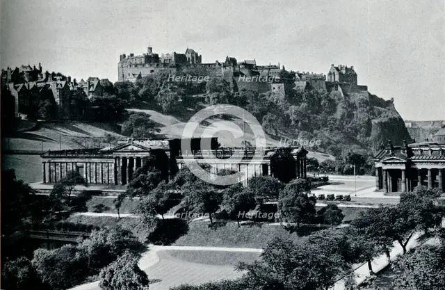 'View of the National Gallery of Scotland and Edinburgh Castle', c1945. Artist: Unknown.