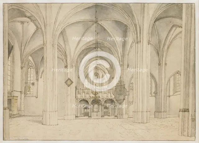 View of the Nave and Choir of the Sint-Cunerakerk, Rhenen, Looking East, 1644. Creator: Pieter Jansz Saenredam.