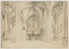 View of the Nave and Choir of the Sint-Cunerakerk, Rhenen, Looking East, 1644. Creator: Pieter Jansz Saenredam