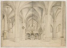 View of the Nave and Choir of the Sint-Cunerakerk, Rhenen, Looking East, 1644. Creator: Pieter Jansz Saenredam