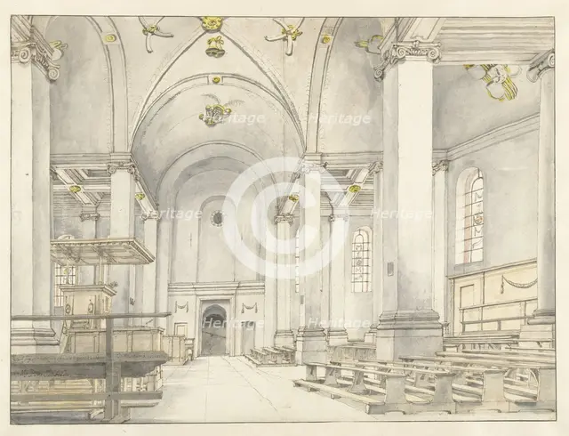 View of the Nave of the Nieuwe Kerk, Haarlem, Looking West, 1650. Creator: Pieter Jansz Saenredam.