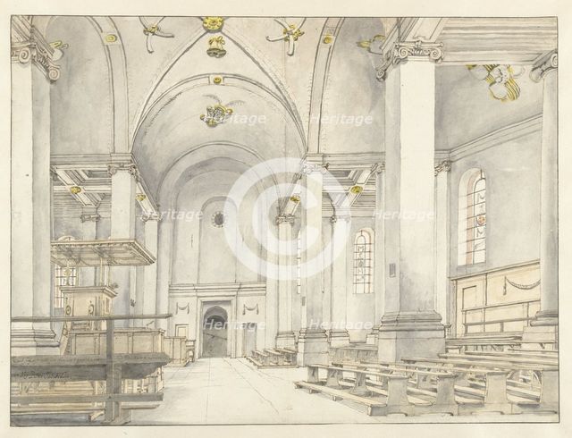View of the Nave of the Nieuwe Kerk, Haarlem, Looking West, 1650. Creator: Pieter Jansz Saenredam.