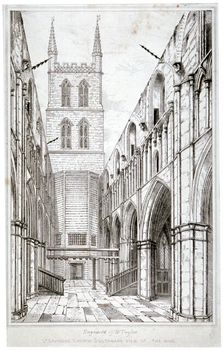 View of the nave, St Saviour's Church, Southwark, London, c1834. Artist: W Taylor