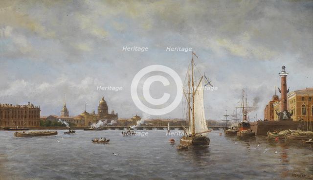 View of the Neva at the Vasilyevsky Island, 1898. Artist: Beggrov, Alexander Karlovich (1841-1914)