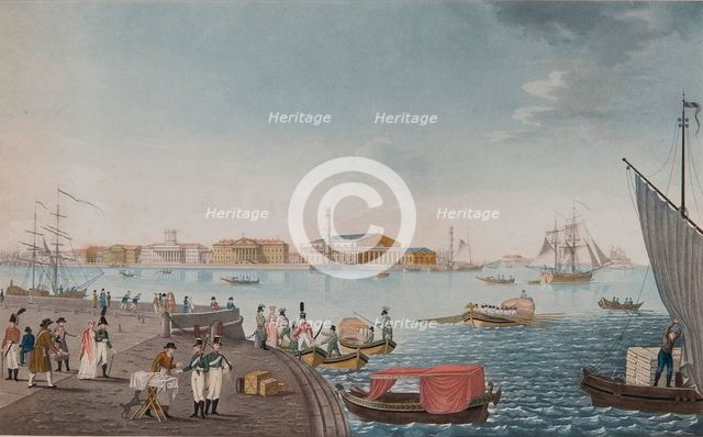 View of the Neva River and the Stock exchange in Saint Petersburg, Early 1800s. Artist: Anonymous  