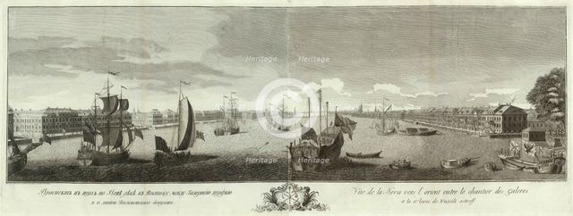 View of the Neva River between the Galley Yard and the Vasilyevsky Island (Book to the 50th anniversary of St Petersburg), 1753. Artist: Elyakov, Ivan Petrovich (1725-1756)