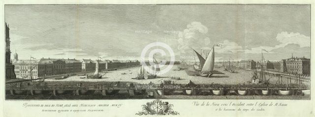 View of the Neva River between the Isaac church and the Cadet Corps (Book to the 50th anniversary of St Petersburg), 1753. Artist: Vasilyev, Yakov Vasilyevich (1730-1760)