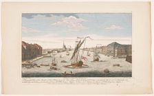 View of the Neva River in Saint Petersburg, viewed against the current, 1756. Creators: Robert Sayer, Robert Watts