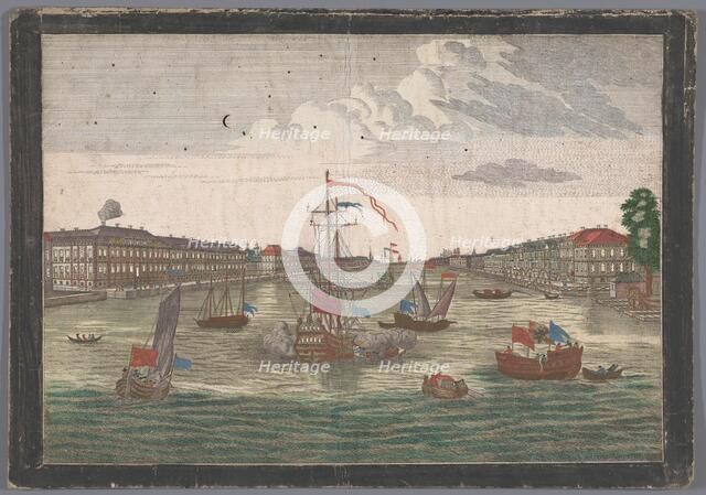 View of the Neva River in St Petersburg seen from the west side, 1700-1799. Creator: Anon.