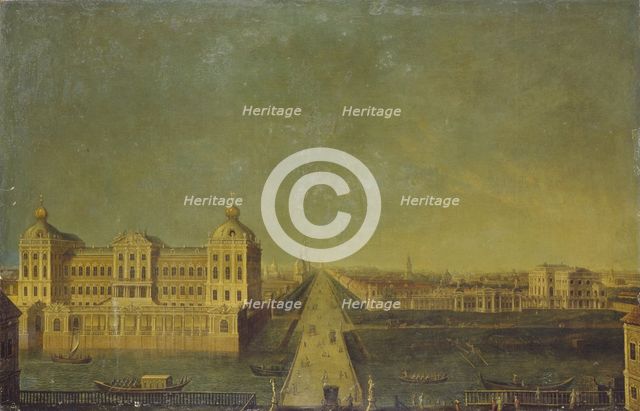 View of the Nevsky Prospekt from the Anichkov Palace with the Shuvalov's House, Second Half of the 18th cen.. Artist: Anonymous  